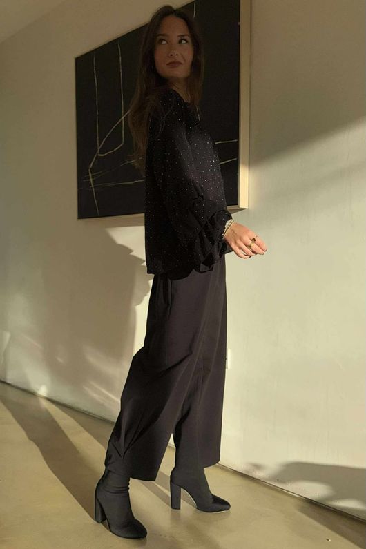 Stella Micro Stud Ruffle Blouse Black